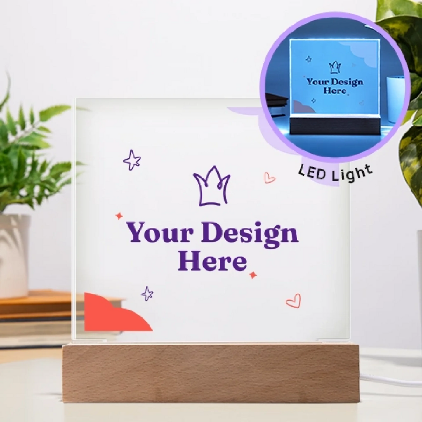 "Doppelherz - Couple" Bedruckte Acryl Tafel mit LED-Sockel