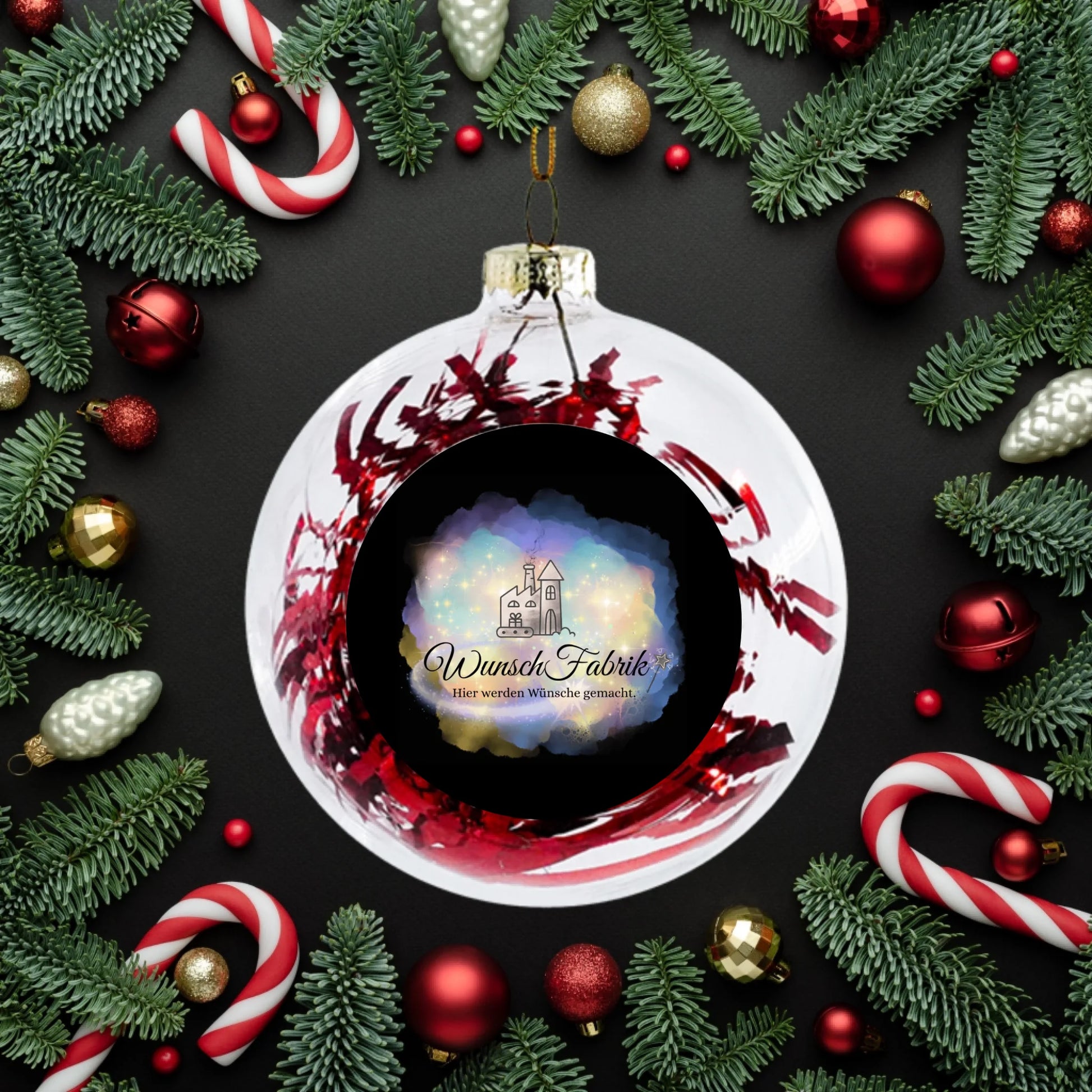 Weihnachtskugel Lametta rot